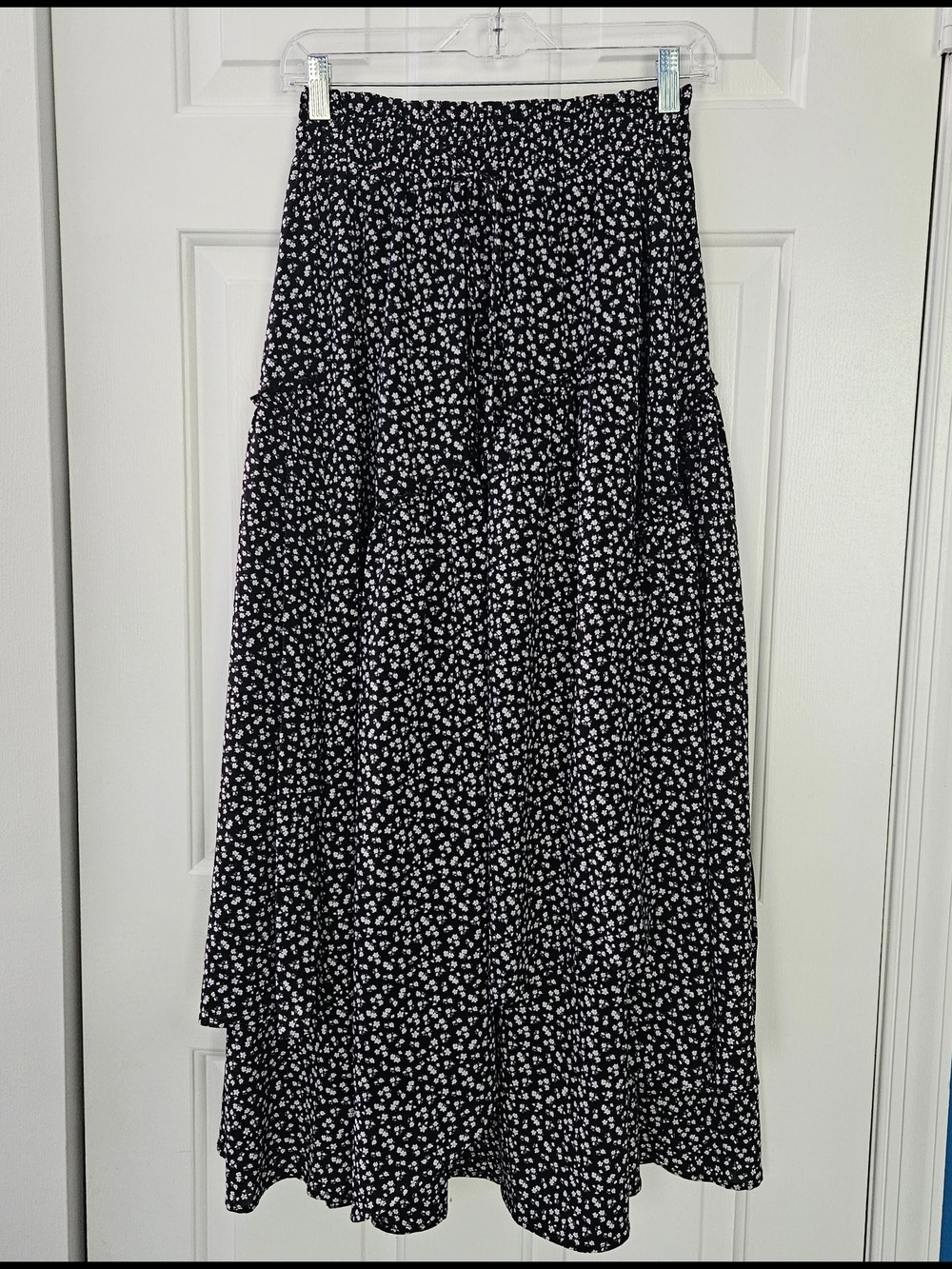 Black Floral Tiered Maxi Skirt - Women's